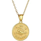 GOLDCHIC JEWELRY Gold Zodiac Necklace for Women Men, Constellation Coin Horoscope Astrology Pendant Necklaces Lucky Jewelry