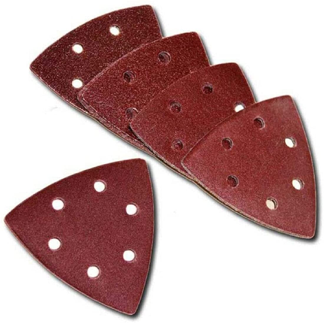 Boxonly 20 Pcs Detail Sander Paper 6 Hole Hook and Loop Sandpaper Triangle Sanding Paper 90mmx90mmx90mm Sand Pads 40 Grits