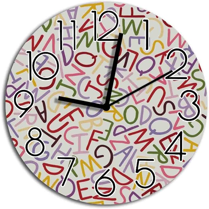 Round Digital Quartz Wall Clock Vintage Alphabet Letter Print Non