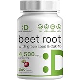 DEAL SUPPLEMENT Beet Root Extract, 360 Tablets | Supports Energy, Nitric Oxide &amp; Heart Health* | 3‑in‑1 Beet Root Capsules with Grape Seed Extract &amp; CoQ10 | 4‑Month Supply | Non‑GMO, Gluten‑Free
