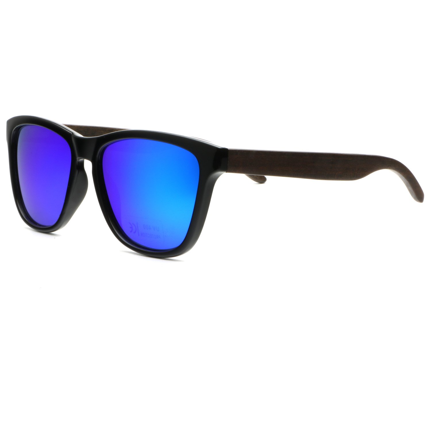 Ablibi Bamboo Wooden Wayfarer Sunglasses Polarized Driving Eyewear in Wood Box (Zebra Wood, Blue)