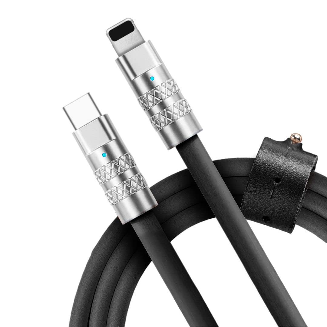 STATIK TsumoCharge iProduct to USB C Fast Charger Cable, Heavy Duty Unbreakable Silicone 27W, USBC Type C Fast Charging, 6FT/2M Black