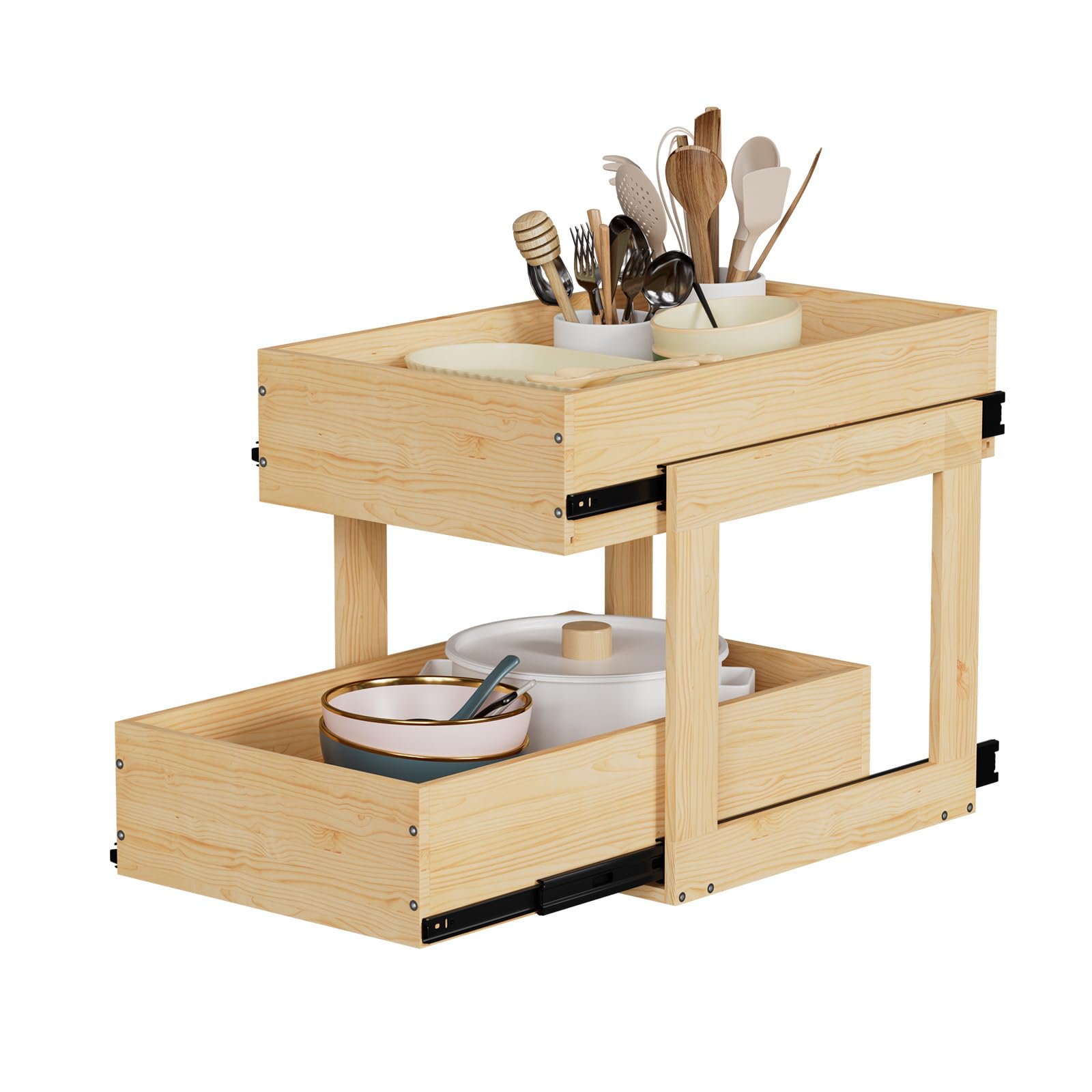Photo 1 of bimiti Pull Out Cabinet Organizer 2 Tier Heavy-Duty Slide Out Wooden Cabinet Roll Out Drawers 14''W×21''D×16''H Pull Out Shelves for Cabinets,Pantry, Bathroom,Kitchen