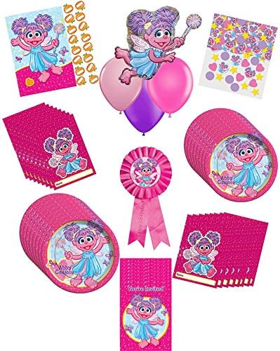 Abby Cadabby Party Pack 39pc Including Plates, Party Game Poster, Loot Bag,Confetti Confettis,Guest of Honor Ribbon and Balloon
