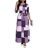 BubFee Long Dress for Women Casual Long Sleeve Dresses Maxi Dress Empire Waist Loose with Belt