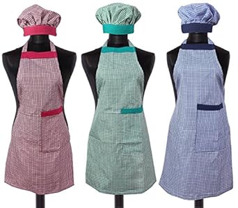 Yellow Weaves Cotton Kitchen Apron with Cap Combo Set of 3 - Multi