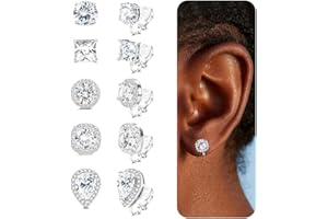 FASACCO 5Pairs Clip on Earrings for Women Non Pierced Diamond CZ Earrings Comfortable Silver Clip Earrings for Wedding and Dance Competitions Hypoallergenic