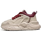 Men's Fashion Leather Lace Up Platform Sneakers Classic Round Toe Non-Slip Chunky Sport Shoes Tennis Driving Walking Shoes