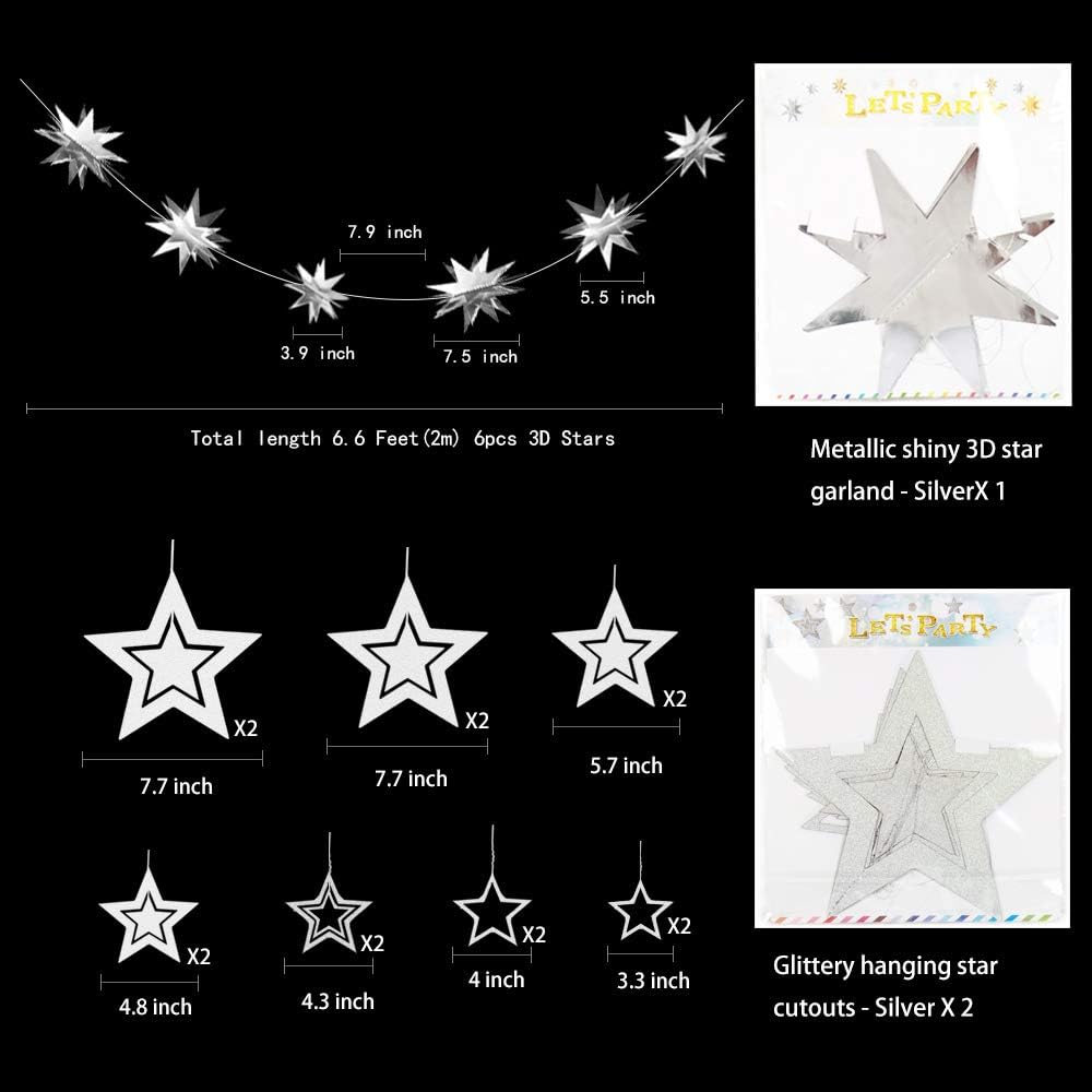 Decor365 Silver Star Garland Hanging Twinkle Little Star Decorations Glittery Silver Party Supplies for Baby Shower Birthday New Year Eve Graduation Christmas Ramadan Galaxy Theme Star Decor - Image 3