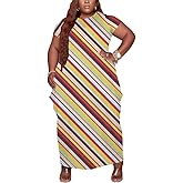 YeGine Oversize Tshirt Dress Plus Size Short Sleeve Maxi Dress with Pockets