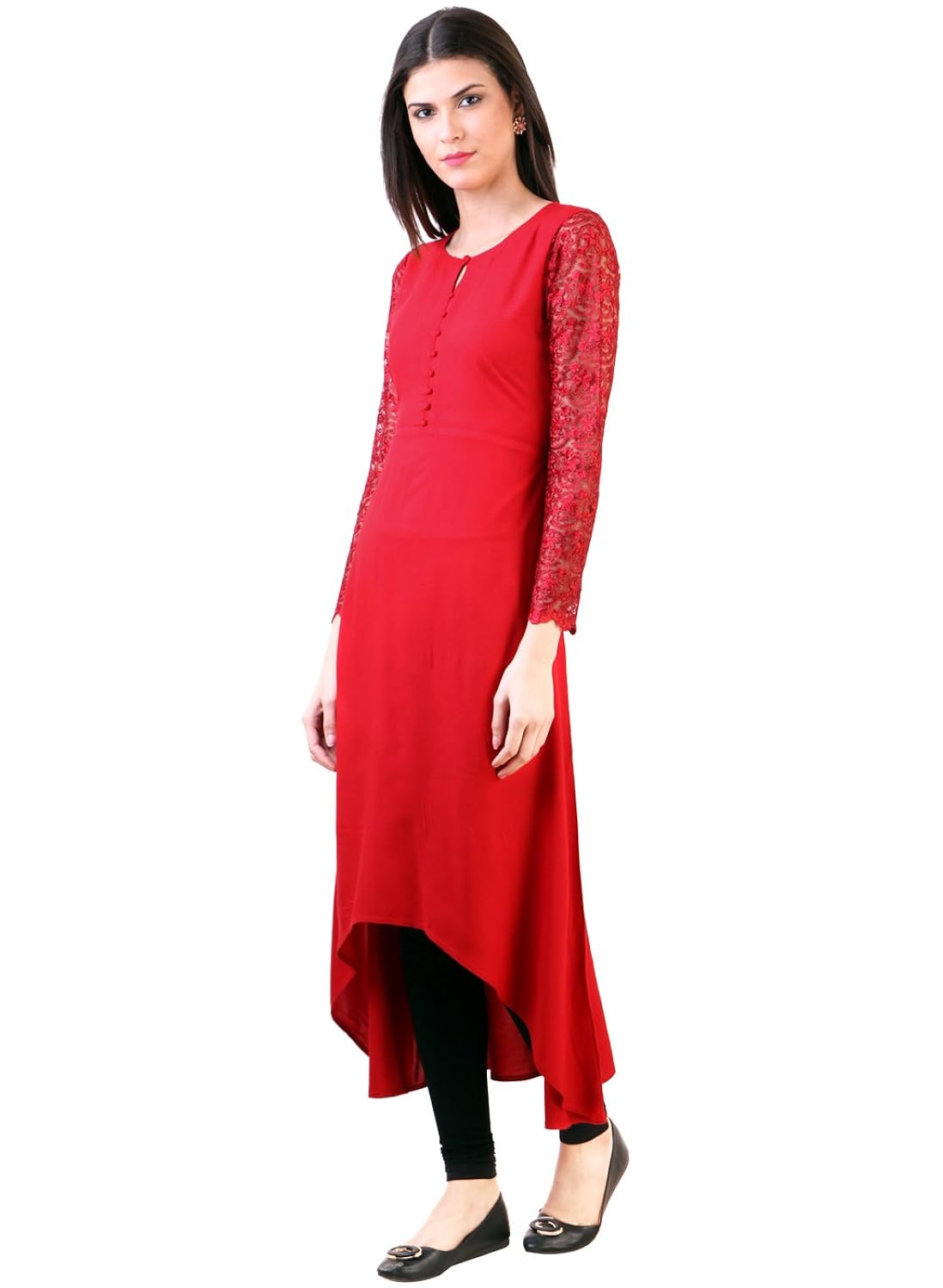 desi knots women's red crepe long kurti- (idw-00033-p)