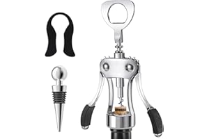 Wine Opener with Stopper, Cutter - Wine Bottle Opener Bundle, Zinc Alloy Wing Corkscrew Heavy Duty, Cork Screw Beer Opener fo