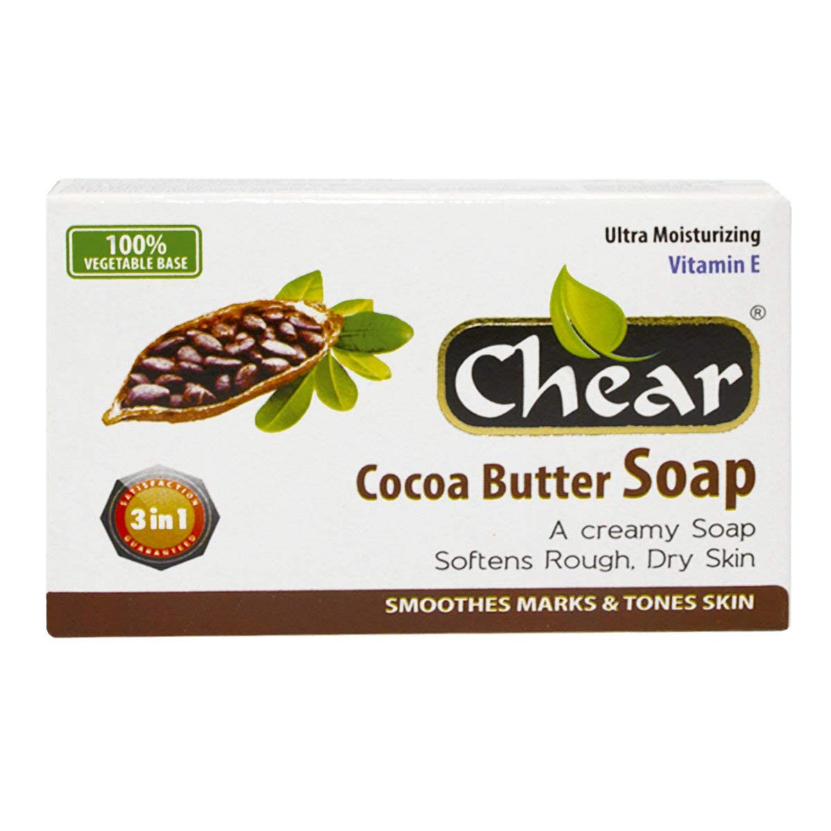Chear Cocoa Butter Moisturizing Soap 80g (6 Pack) - Smoothes Marks & Tones Dry Skin - with Vitamin E