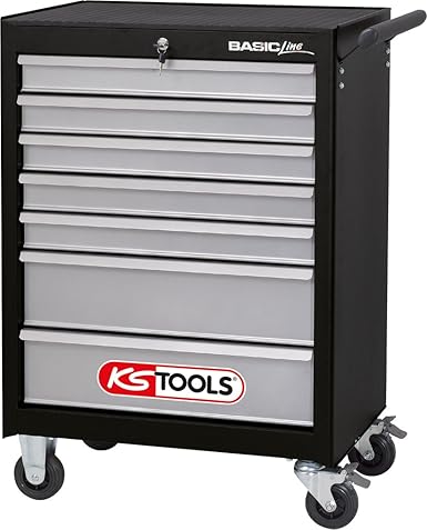 KS Tools 838.0007 BASICline Werkstattwagen, mit 7 Schubladen, schwarz/silber