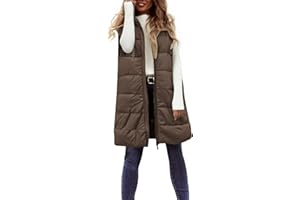 Puffer Vest Women Plus Size Long Quilted Jackets Sleeveless Zip Up Quilted Coats Winter Warm Cardigan with Pockets