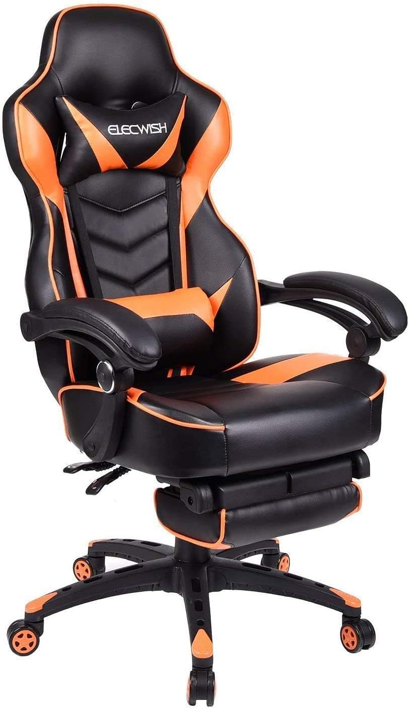 Elecwish Ergonomic Computer Gaming Chair with Footrest PU Leather High