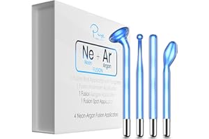 PURE DAILY CARE 4-Piece Fusion Wand Acessory Set for Nuderma Wands - NuDerma NOT Included - Neon & Argon Fusion Glass applicators for Nuderma – High Frequency Upgraded Fusion Wand Set Compatible with Nuderma Systems