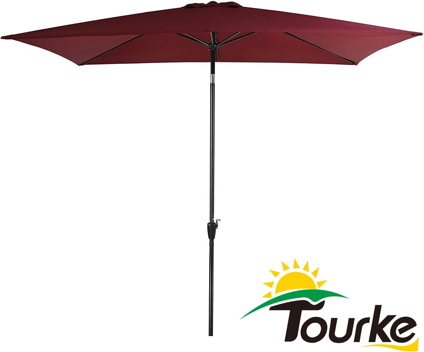 Tourke 10 x 6.5 Ft Patio Table Umbrella Outdoor Umbrella with Push Button Tilt and Crank, 6 Steel Ribs, for Garden, Deck, Backyard, Swimming Pool and More (Wine)