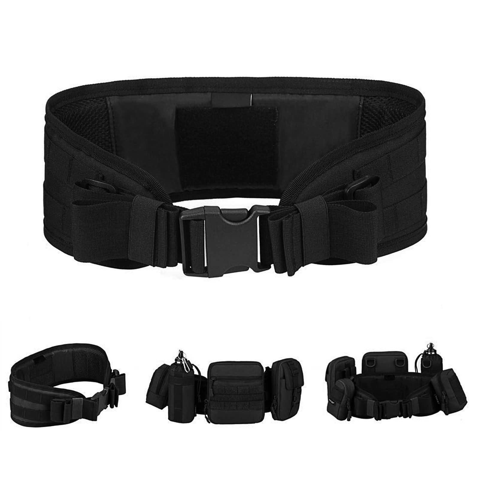 HUNTVP Tactical Miltiary Molle Waist Belt Strap Padded Belt for Outdoors Sports Traveling Hunting Hiking Treeking,Black