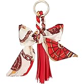 Beebeecraft 2pcs Bow Tassel Keychain Silk Ribbon Bowknot Handbag Charm Decor Keyring for Women Girl