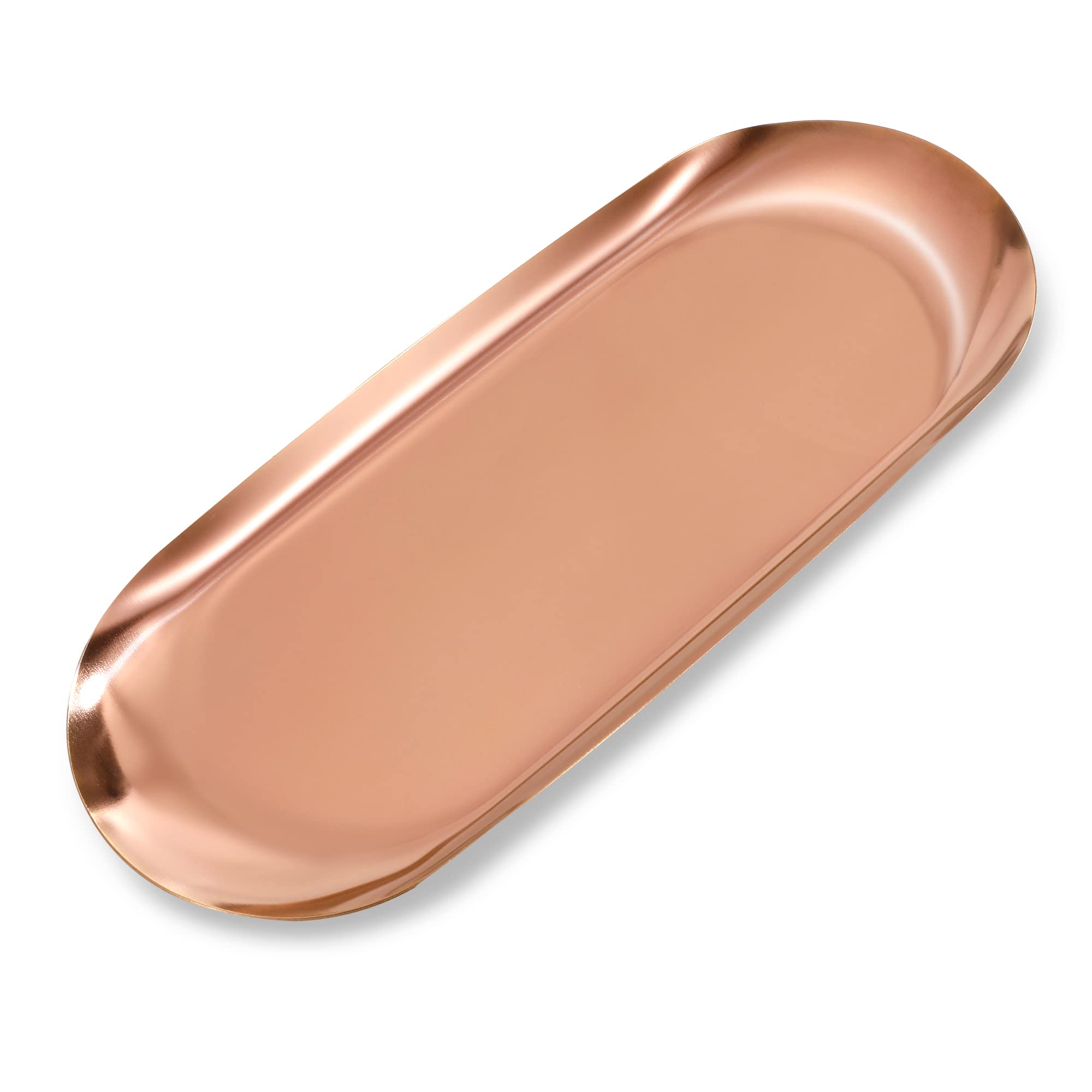 MengH-SHOP Ornaments Plate Stainless Steel Oval Storage Tray for Cosmetics Trinket Jewelry Key Desserts Tea Snack Fruit Decorative Rose Gold