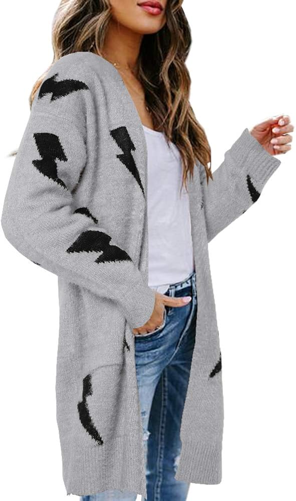Womens Oversized Lightning Bolt Cardigan Sweaters Casual