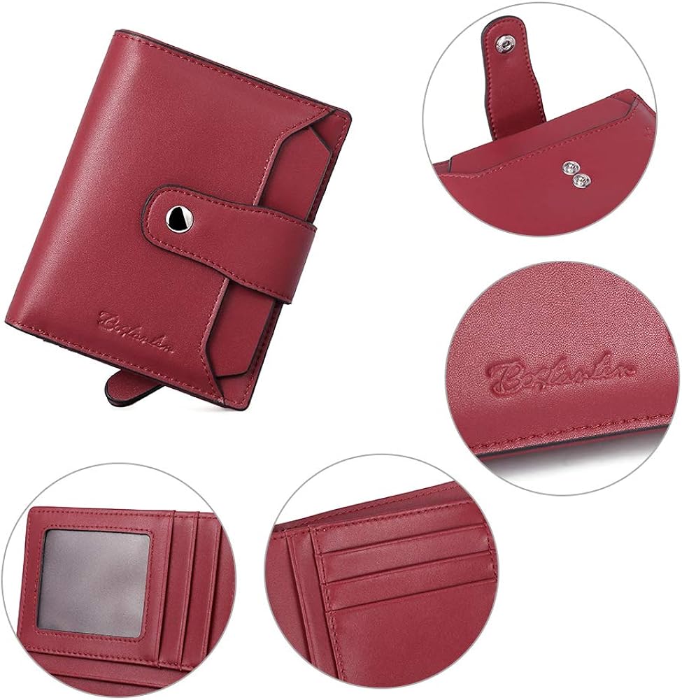 BOSTANTEN Women Leather Wallet RFID Blocking Small Bifold Zipper Pocket Wallet Card Case Purse with ID Window Wine Red