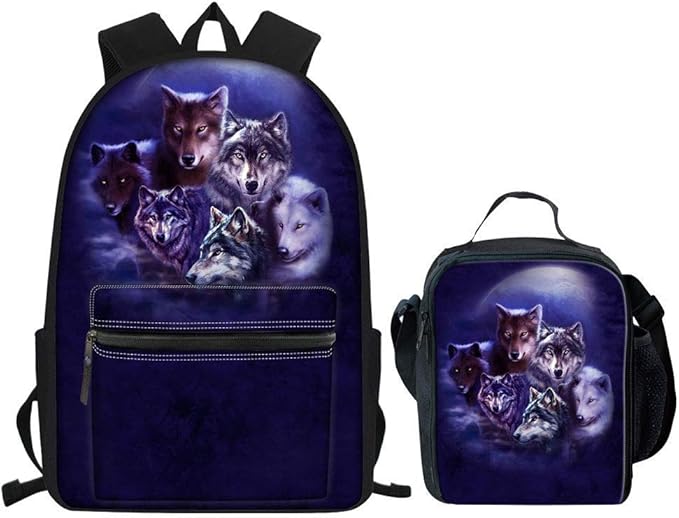 Animal Wolf Print Children Boy Girl Cool School Bag Set Durable
