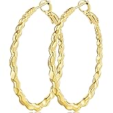 Chantel Yorke Hoop Earring 14K Gold Hoops Earrings for Women Radiant Gold Earrings Hoops Twisted Big Hoop Earring Jewelry 40mm