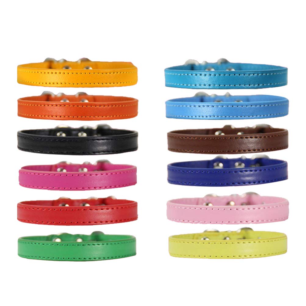 POPETPOP Puppy Whelping Collars Dog PU Leather Solid Soft Collar Adjustable Identification Neckwear for Medium Large Breed Dogs Cats (Random Color 12Pcs)