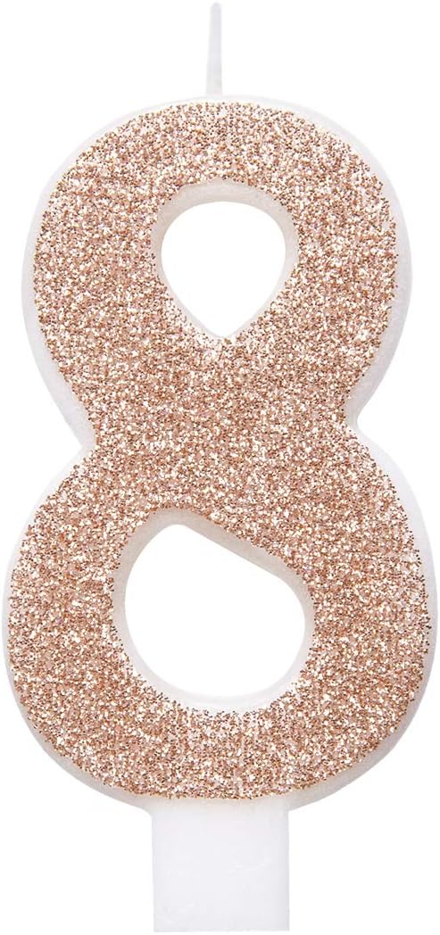 Unique Party 84978 84978-Glitz Rose Gold Number 8 Birthday Candle, Age 8
