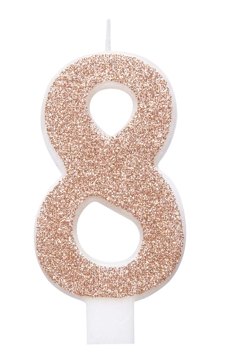 Unique Party 84978 84978-Glitz Rose Gold Number 8 Birthday Candle, Age 8