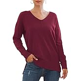 Jouica Women's Casual Lightweight V Neck Batwing Sleeve Knit Top Loose Pullover Sweater