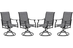 PASBAS Patio Swivel Chairs Set of 4, Outdoor Dining Chairs with Textilene, Swivel & Rocker Metal Outdoor Patio Dining Chairs All-Weather for Backyard, Grey Fabric with Black Frame