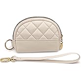 M-Plateau Quilted Nylon Coin Purse, Womens Small Wallet with Detachable Pouch Wristlet, Credit Card Holder with Zipper for Travel (Off-White)