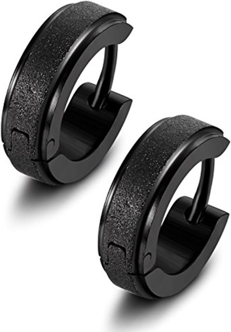 SHENRANStainless Steel Womens Hoop Earrings for Men Huggie Ear Piercings Hypoallergenic 20G (1pair BLACK)