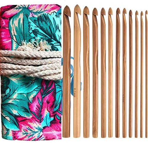 Bamboo Crochet Hooks Knitting Needles Set Kit Wooden Crochet Hooks+ Kntting Bag for Beginners/Professionals(12-Pack)