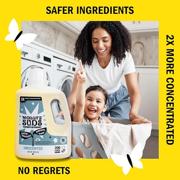 MOLLY’S SUDS LIQUID LAUNDRY DETERGENT | CLEAN LAUNDRY DETERGENT SOAP FOR SENSITIVE SKIN | 2X CONCENTRATED, HIGH EFFICIENCY (HE) (UNSCENTED – 200 LOADS)