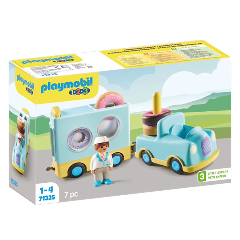 Playmobil 71325 1.2.3 Doughnut Truck with Stacking and Sorting Feature, animal toy, educational toy, fun imaginative role-play, playset suitable for children ages 1.5+