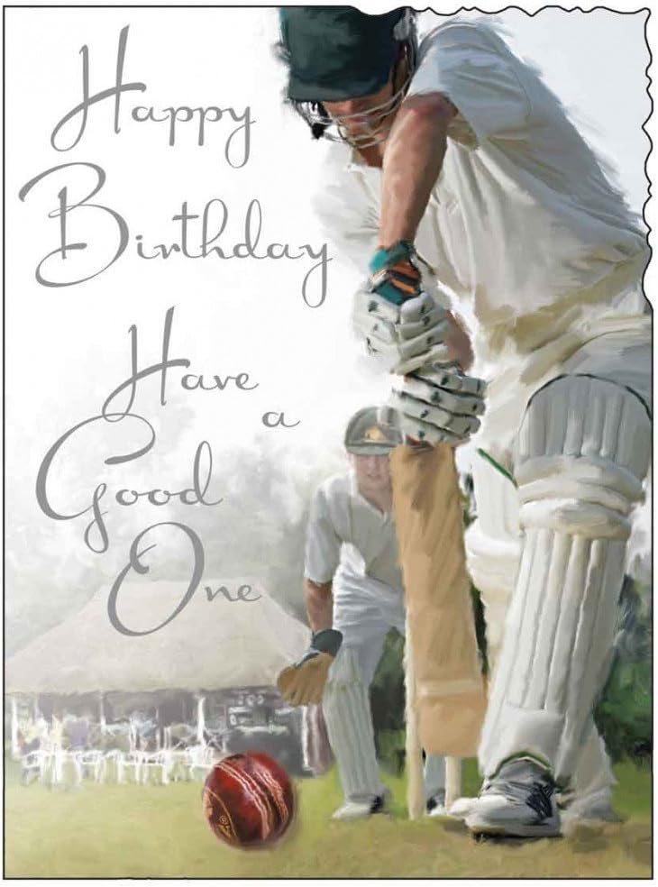 Jonny Javelin Open Male Birthday Card - Cricket Match 7.25" x 5.5" Code V205, beige|brown|black|grey