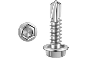 MewuDecor #12 x 1 Hex Washer Head Self Drilling Sheet Metal Screws with Drill Point, Stainless Steel 410, 100 PCS