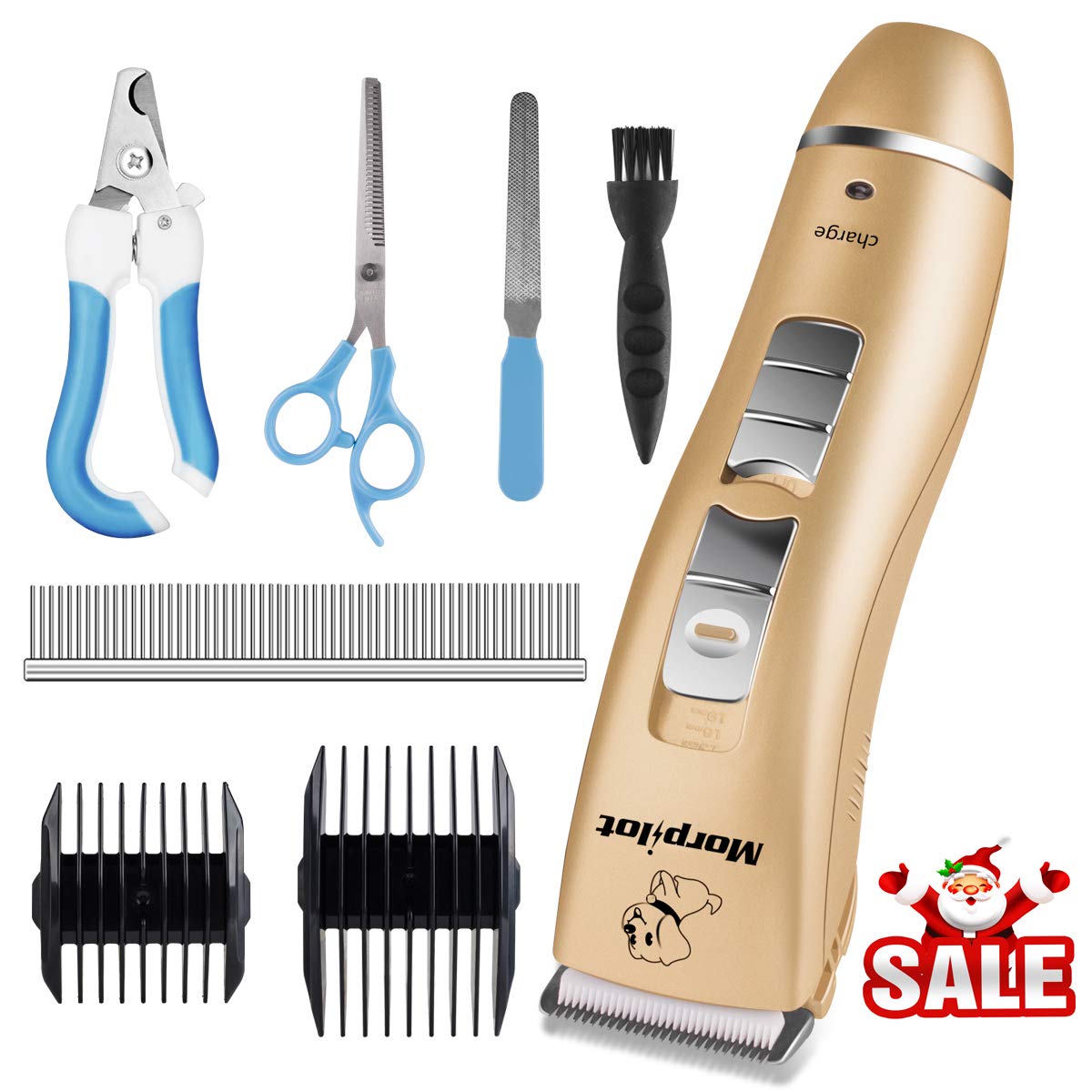 morpilot Electric Pet Clippers, Low Noise Dog Clippers - Rechargeable Cordless Dog Grooming Trimmer, Pet Hair Clippers Kit with Guides Scissors, Stainless Steel Comb
