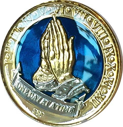 One Day At A Time Praying Hands Midnight Blue Gold Plated Nickel Tri-Plated AA Alcoholics Anonymous Medallion Sobriety Chip Years 1 2 3 4 5 6 7 8 9 10 11 12 Year 1-12