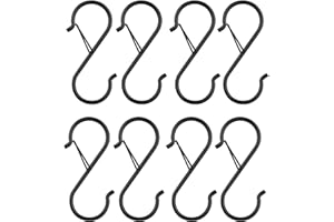 Nysen 8 Pcs Anti Drop S Hooks for Hanging with Safety Buckle, Stainless Steel Heavy Duty S Shaped Hook Metal Large for Kitche