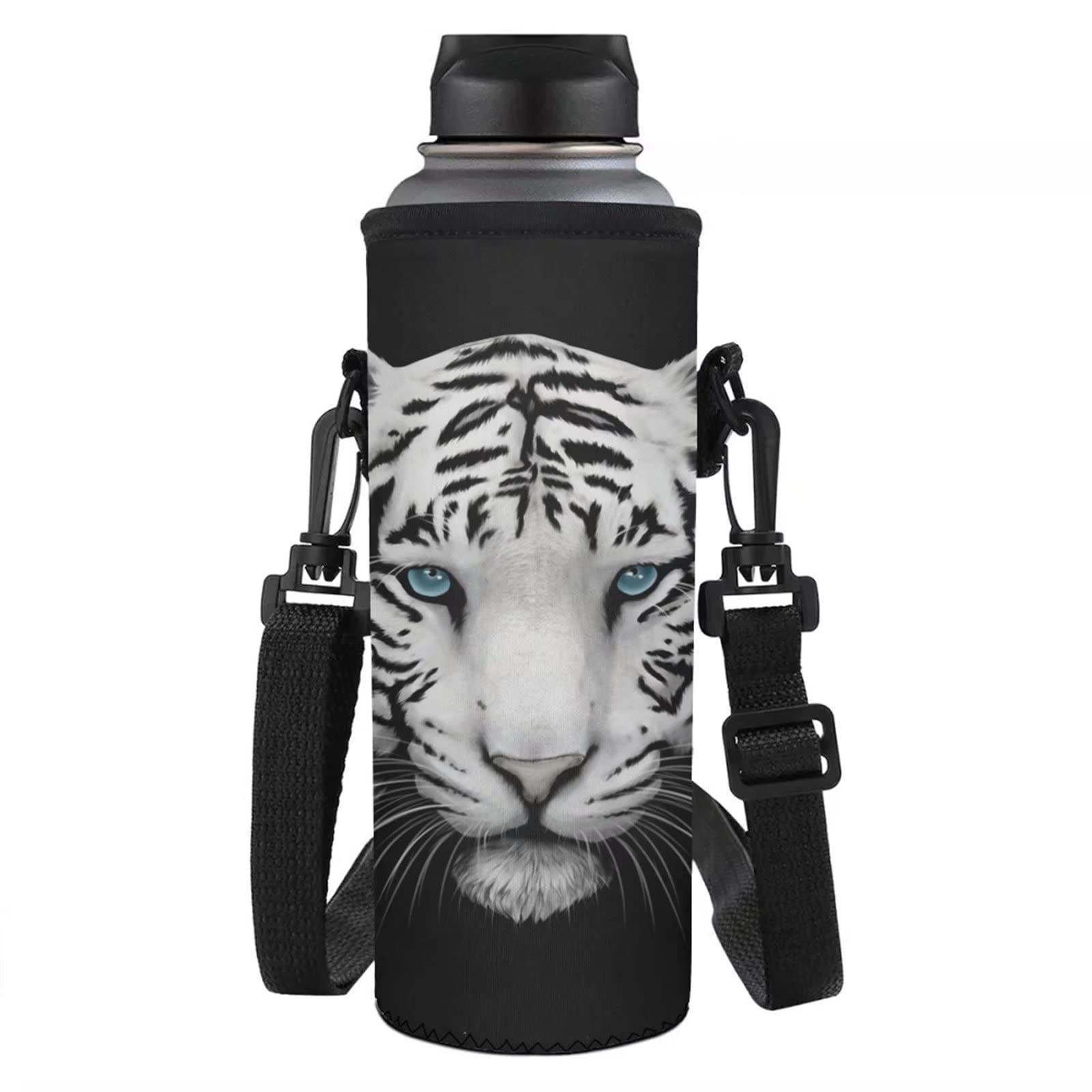 Jndtueit Neoprene Insulated Portable Water Bottle Sleeve Cover Bag Animal Tiger Pattern Sport Reusable Carrier Pouch