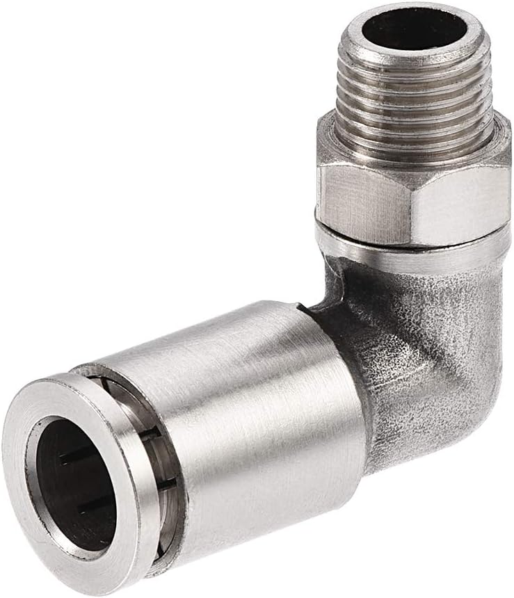 sourcing map Push to Connect Tube Fitting 8mm Tube to 1/8PT Male Elbow L Shape, Copper