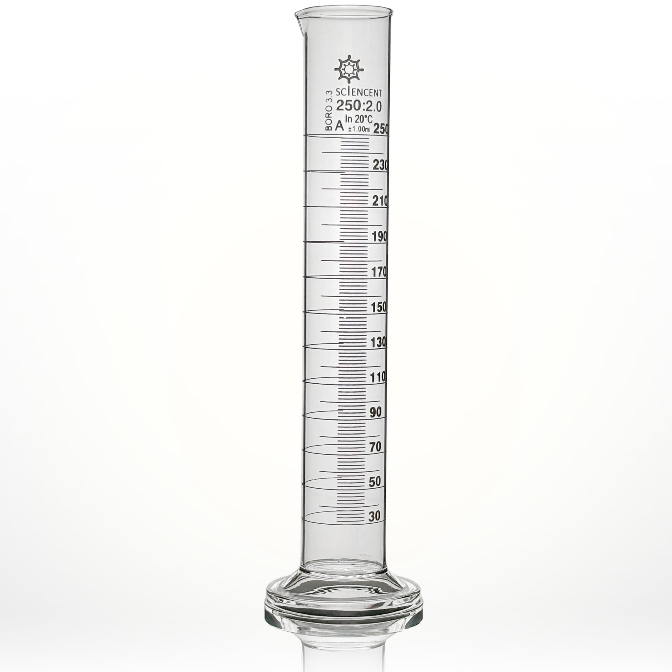 Premium Lab Glass Graduated Cylinder 250 ml Class A