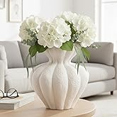 DecoVlog White Ceramic Vase, 6.8 Inch Modern Boho White Flower Vase for Home Decor, Unique Vase for Farmhouse Living Room Cabinet Table Centerpieces Wedding Decorations