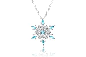 Desnuage Silver Blue Cubic Zirconia Snowflake Necklace Elsa Christmas Pendant Necklace for Women Gifts on Christmas