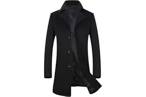 ELETOP Men's Trench Coat Long Wool Coat Winter Classic Overcoat Top Pea Coat